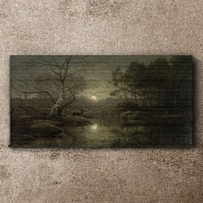 Obraz na plátně Měsíc strom přírodní řeka
