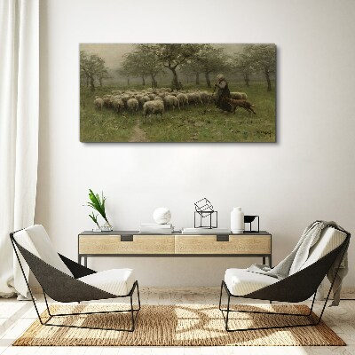 Obraz na plátně Rustikální strom ovce ovce