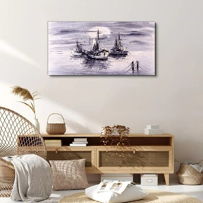 Obraz na plátně Noční měsíc mořské lodě