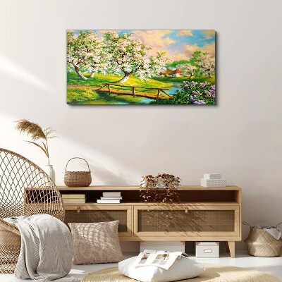 Obraz na plátně Řeka strom květiny příroda