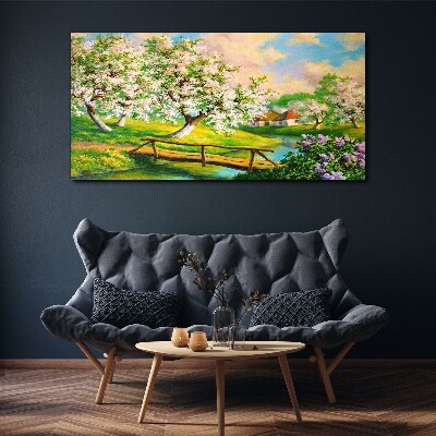 Obraz na plátně Řeka strom květiny příroda