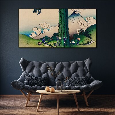 Obraz na plátně Horské strom vesničané mraky
