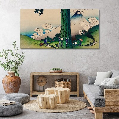 Obraz na plátně Horské strom vesničané mraky