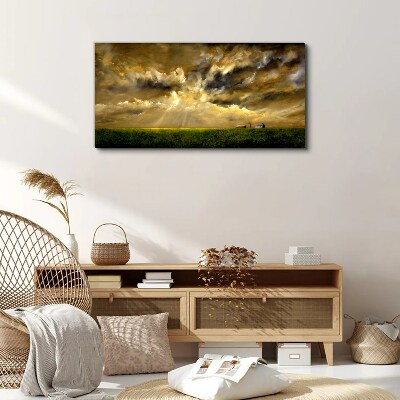 Obraz na plátně Krajina vesnice pole obloha