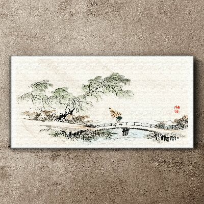 Obraz na plátně Řeka most stromy