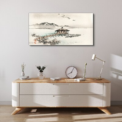 Obraz na plátně Jezero Chata hory ptáci