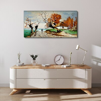 Obraz na plátně Abstrakce krajiny Chata strom
