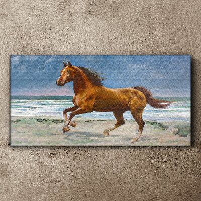 Obraz na plátně Pláž pobřeží koně moře vlny
