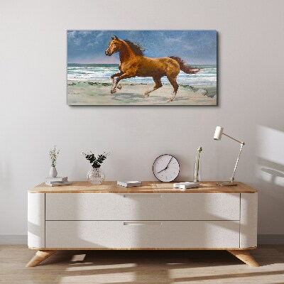 Obraz na plátně Pláž pobřeží koně moře vlny