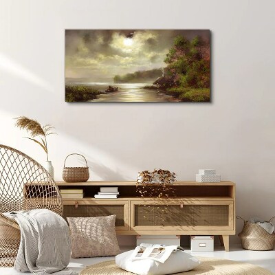 Obraz na plátně Jezero stromy Chata Rybak