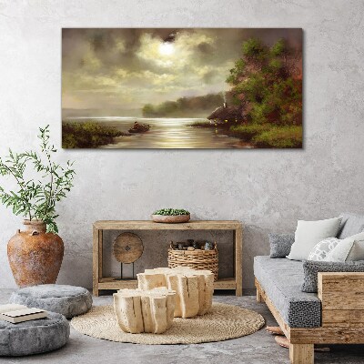 Obraz na plátně Jezero stromy Chata Rybak