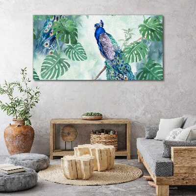 Obraz na plátně Větev listy pták páv