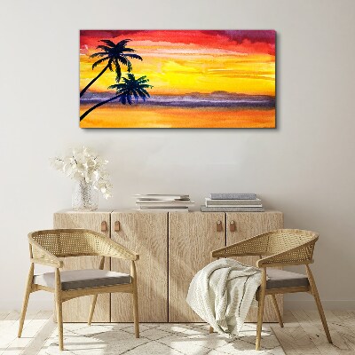 Obraz na plátně Západ slunce palmy