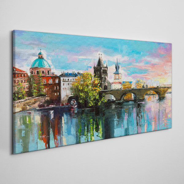 Obraz na plátně Praha v barvách západu slunce
