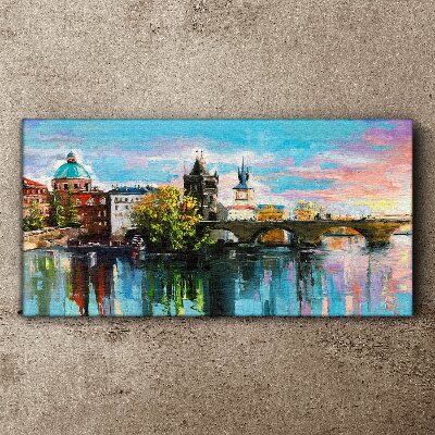 Obraz na plátně Praha v barvách západu slunce