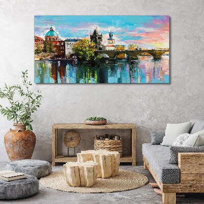 Obraz na plátně Město řeka most obloha