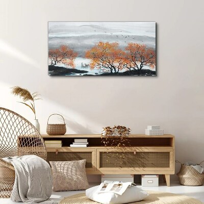 Obraz na plátně Hory stromy lodě