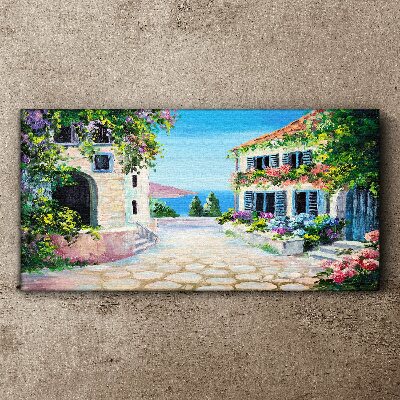 Obraz na plátně Santorini Moře květiny