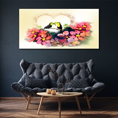Obraz na plátně Abstrakce květiny ptáci srdce