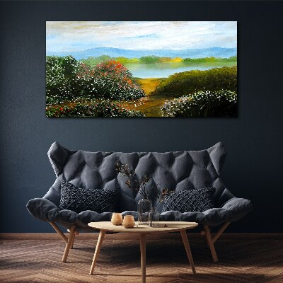 Obraz na plátně Květiny vodní stromy obloha
