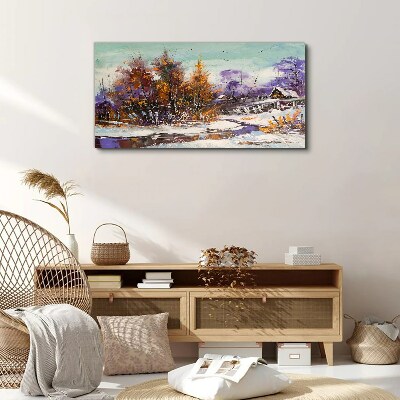 Obraz na plátně Zimní sníh stromy Hut řeka