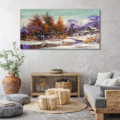 Obraz na plátně Zimní sníh stromy Hut řeka