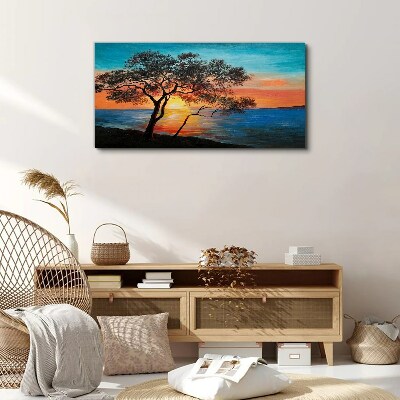 Obraz na plátně Sunset stromu moře moře