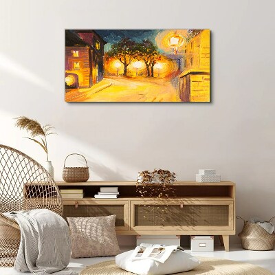 Obraz na plátně Městské lampy Noční stromy