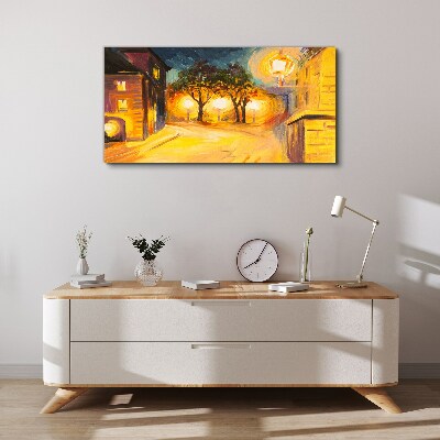 Obraz na plátně Městské lampy Noční stromy