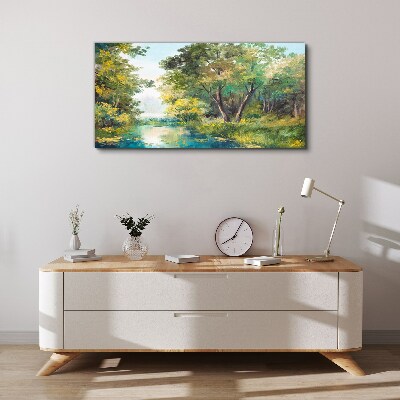 Obraz na plátně Lesní vodní stromy obloha