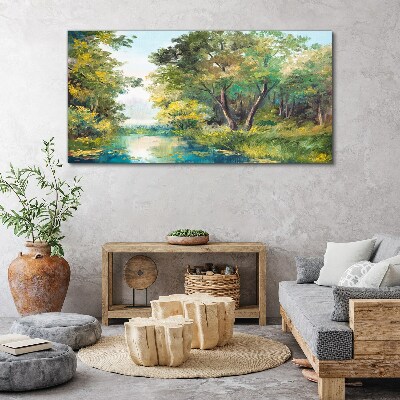 Obraz na plátně Lesní vodní stromy obloha