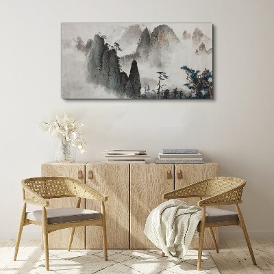 Obraz na plátně Moderní horský mlhový strom