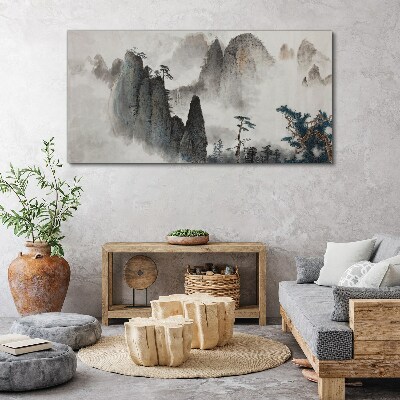 Obraz na plátně Moderní horský mlhový strom