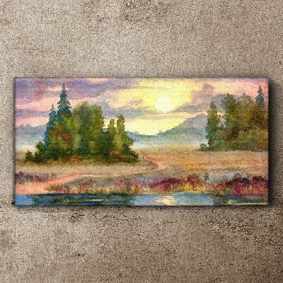 Obraz na plátně Akvarel strom Sunset