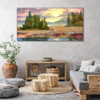 Obraz na plátně Akvarel strom Sunset