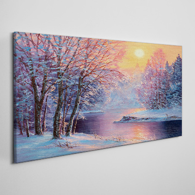 Obraz na plátně Zimní řeka stromy slunce