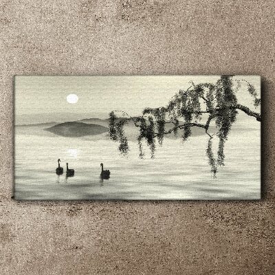 Obraz na plátně Jezero strom zvířecí pták