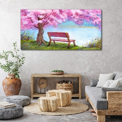 Obraz na plátně Lavička květiny květiny voda