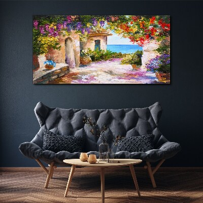 Obraz na plátně Květiny domy mořská krajina