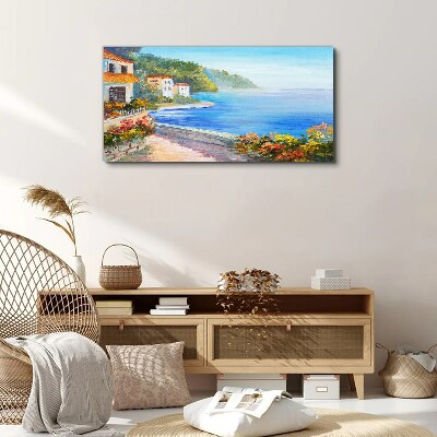 Obraz na plátně Pobřeží květy mořská obloha