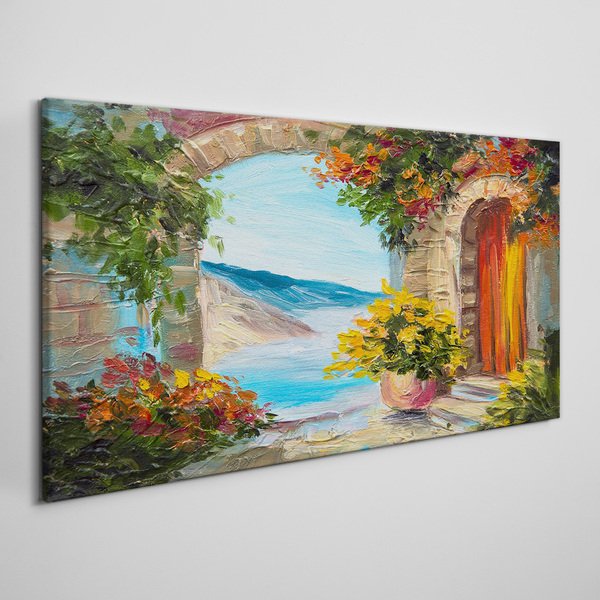 Obraz na plátně Květiny dům moře