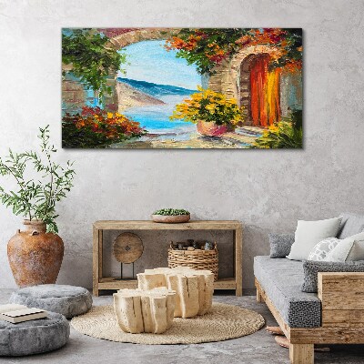 Obraz na plátně Květiny dům moře