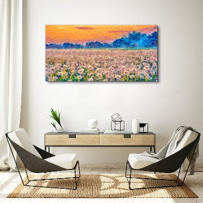 Obraz na plátně Pampeliška louka západu slunce