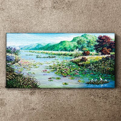 Obraz na plátně Řeka květy květy kopce