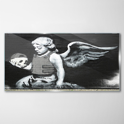 Obraz na skle Anděl s lebkou v pozadí graffiti