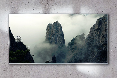 Obraz na skle Mountain fog mlhou strom mraky