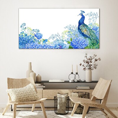 Obraz na skle Květiny pták Peacock