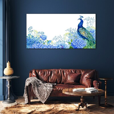 Obraz na skle Květiny pták Peacock