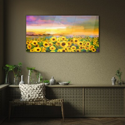 Obraz na skle Západ slunce žluté květy