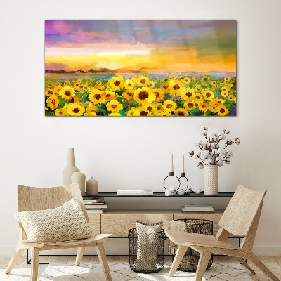 Obraz na skle Západ slunce žluté květy